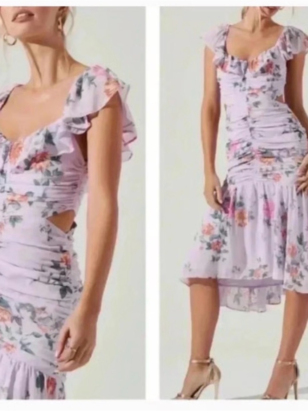 Astr Lavender Floral Ruffle High-Low Dress - Picture 2 of 8